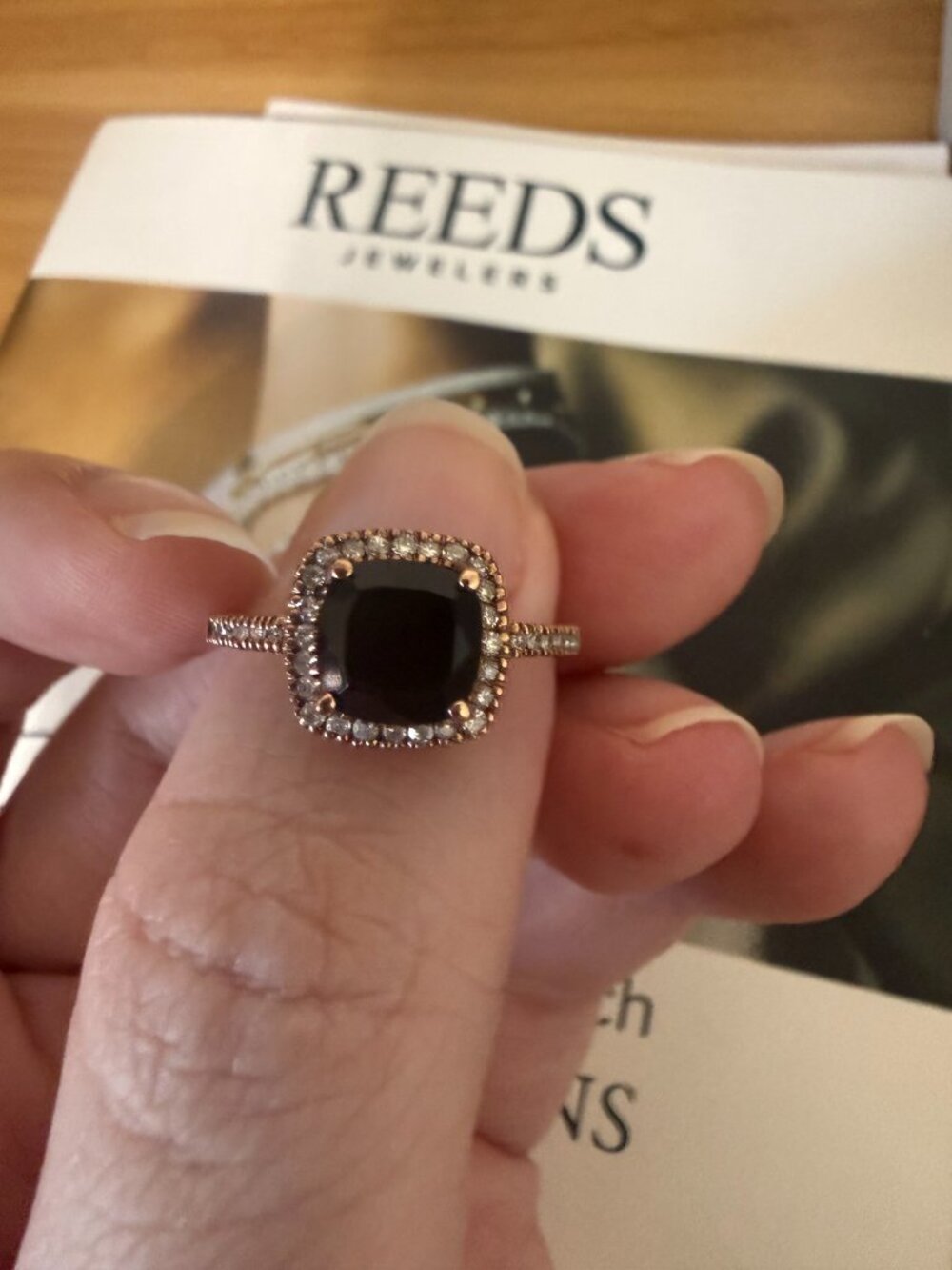 NWT REEDS 10K Rose Gold Black Onyx Diamond Halo Ring Size 7 - Picture 10 of 14